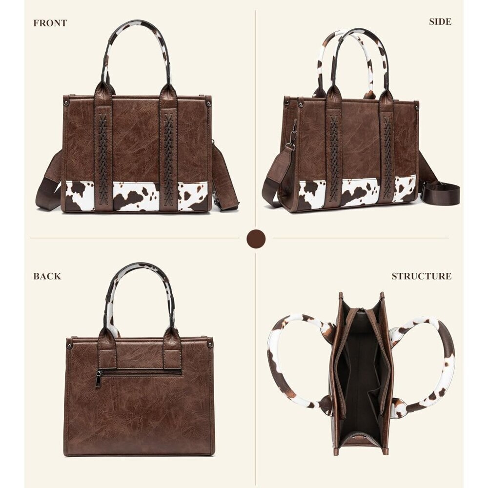 Women’s Coffee Crocodile Pattern Satchel Set | Stylish Tote & Purse Bags - Picture 3 of 6